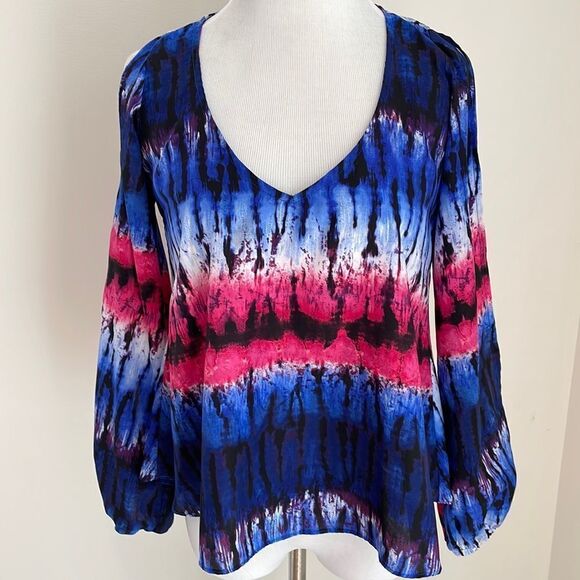 Tie-dye blouse with open sleeves from shoulder to wrist longer back size XS - Picture 1 of 8